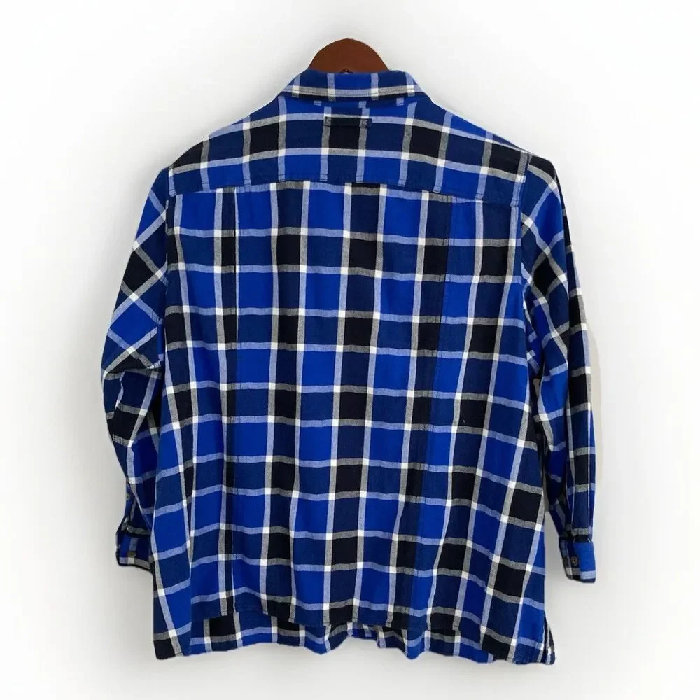 Duluth Flannel Shirt Womens 3X Blue White Plaid Free Swinging Button Up Top - Picture 2 of 8